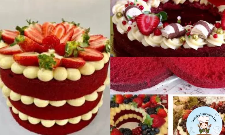 Naked Cake de Red Velvet e Guirlanda de Red velvet